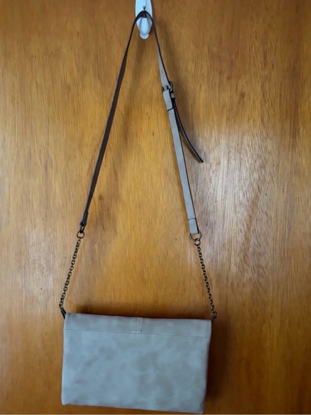 Soft Taupe Fold-Over Crossbody Clutch - Neutral